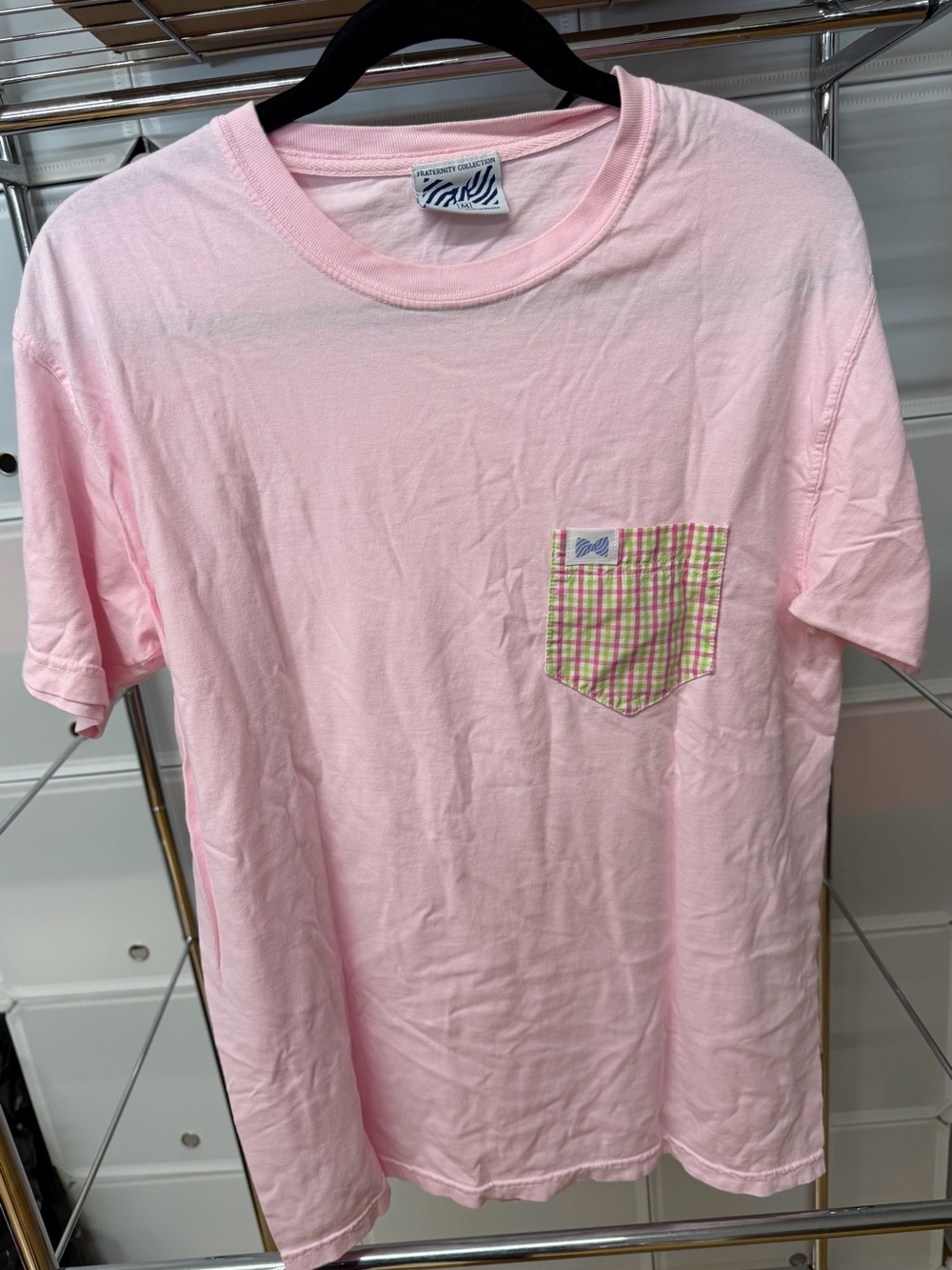 Fraternity Collection Light Pink Short Sleeve Tee with Plaid Pocket